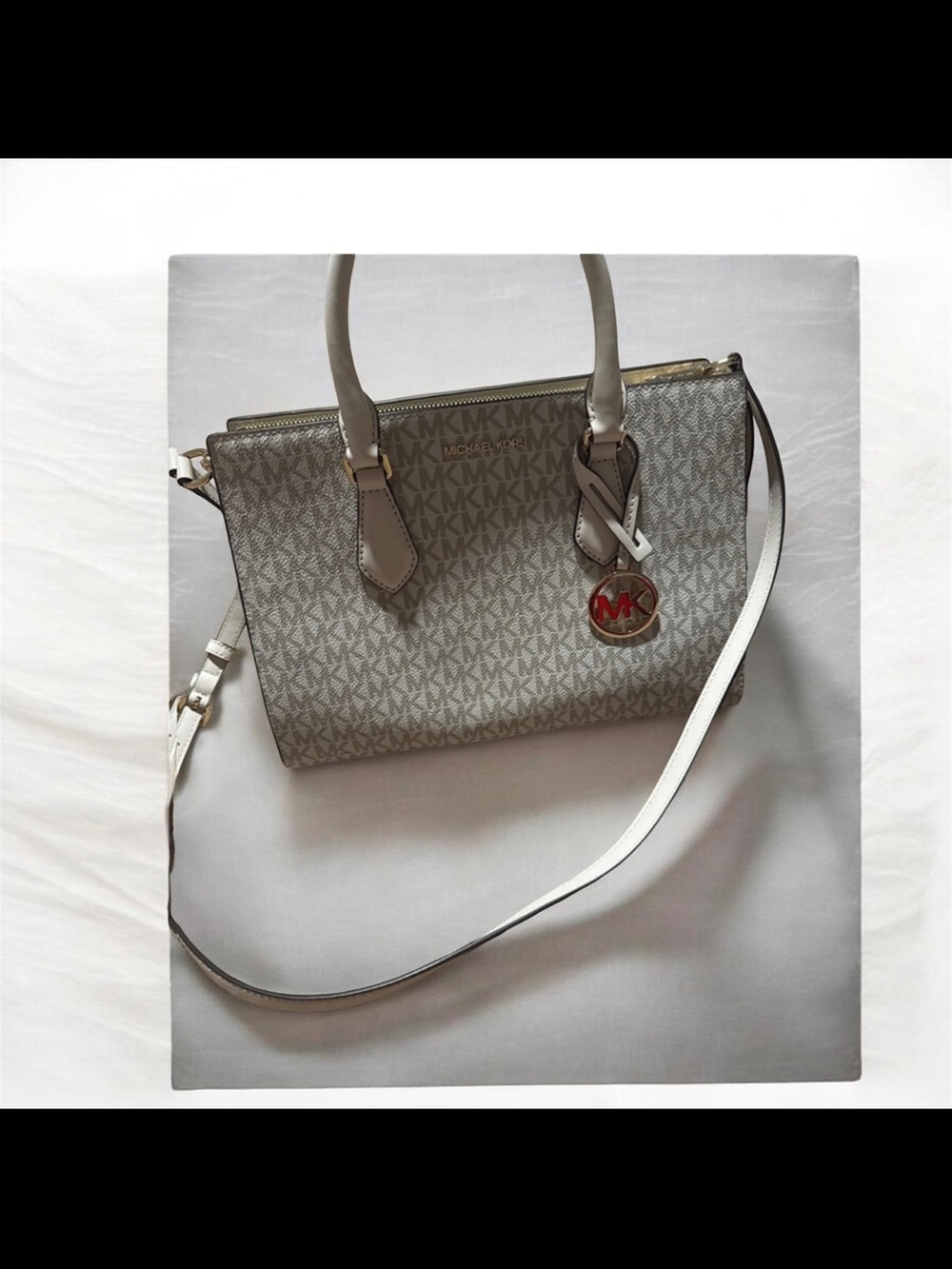 Michael Kors Gray Signature MK Satchel with Shoulder Strap